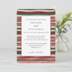 Invitation Mariage Rayures Rouge Blush Bourgogne Vert Or