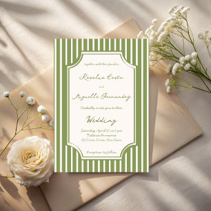 Invitation Mariage rayures vintage vert sauge