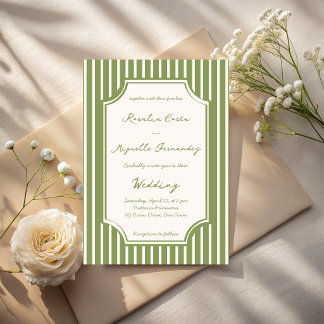Invitation Mariage rayures vintage vert sauge