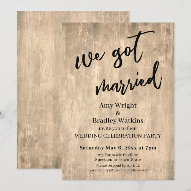 Invitation Mariage Réception Bois Brun Rustique Nous nous som (Devant / Derrière)