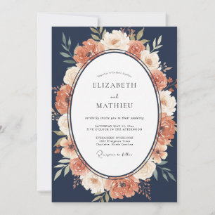 Invitation Mariage Récolte Raffiné Bleu Marine