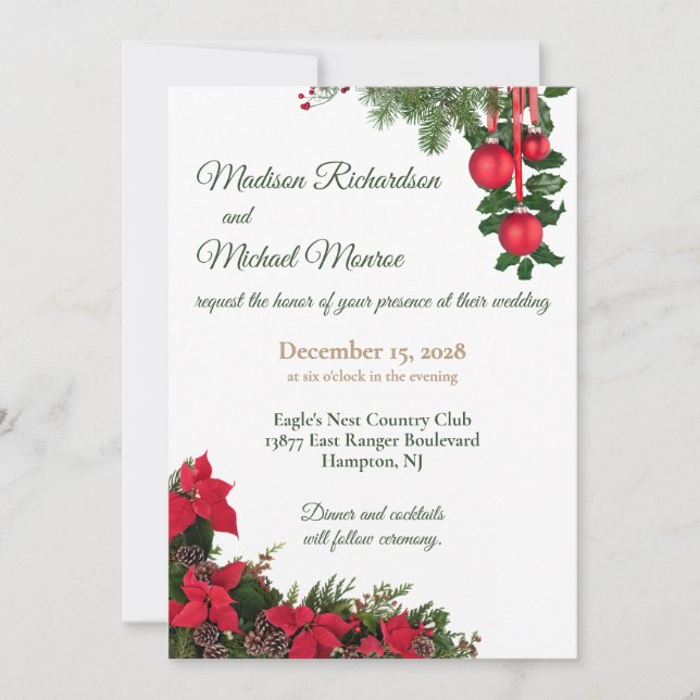 Invitation Mariage Red Poinsettia (Devant)