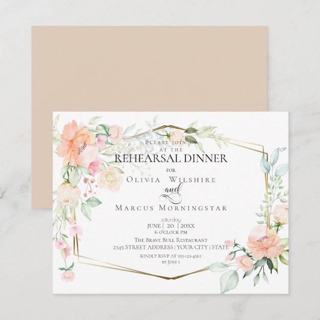 Invitation MARIAGE REHEARSAL | Flores printanières d'aquarell (Devant / Derrière)