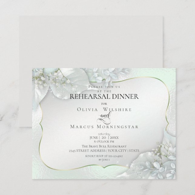 Invitation MARIAGE REHEARSAL | Honeydew Green Shimmer (Devant / Derrière)