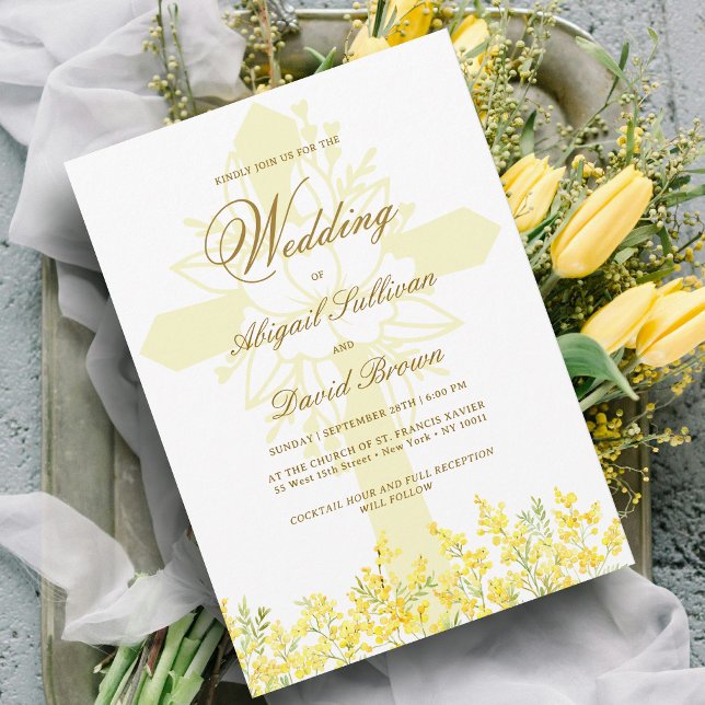 Invitation Mariage religieux Mimosa jaune (Créateur téléchargé)