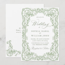 Mariage Renaissance Orné Floral Vert Sauge