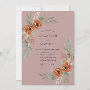 Invitation Mariage Renoncule Eucalyptus Mauve Rouille