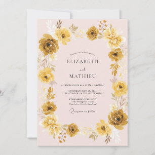 Invitation Mariage Renoncule Eucalyptus Rose Doré