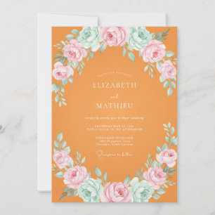 Invitation Mariage Renoncule Eucalyptus Rose Orange
