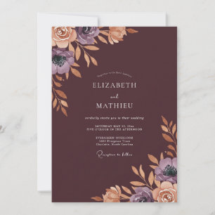 Invitation Mariage Renoncule Eucalyptus Vin Profond