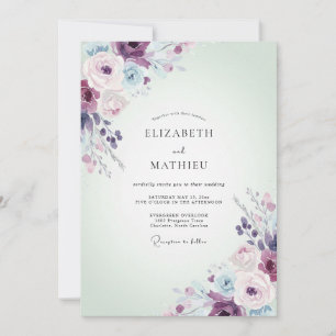 Invitation Mariage Renoncule Lilas Prune Sauge