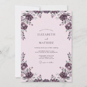 Invitation Mariage Renoncule Plum Foncé Feuillage Eucalyptus