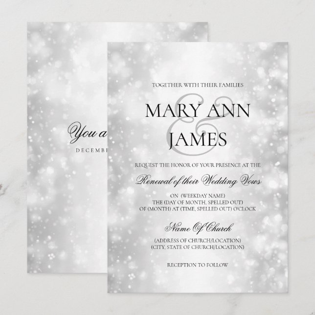 Invitation Mariage Renouveau Vow Lumière de Shimmer d'argent (Devant / Derrière)
