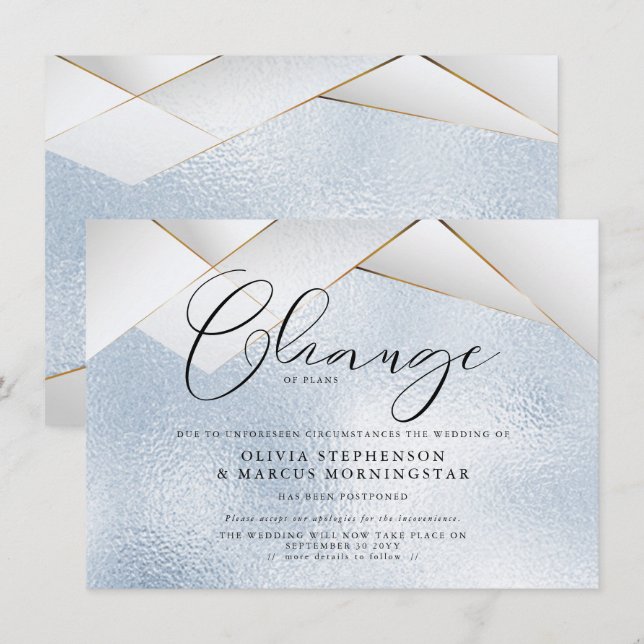 Invitation Mariage reporté à facettes de perle bleu ciel (Devant / Derrière)