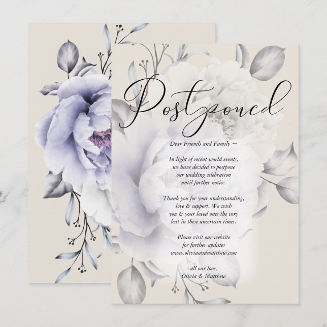 Invitation Mariage Reporté Aquarelle Lilas Pivoine (Devant / Derrière)