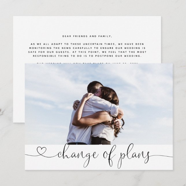 Invitation Mariage Reporté Changement de Plans (Devant / Derrière)
