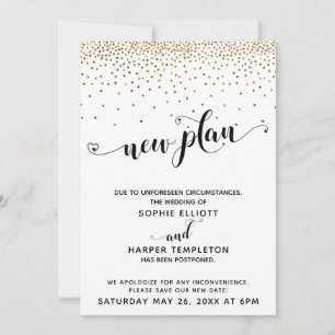 Invitation Mariage reporté Confetti & Coeurs Or Nouveau plan