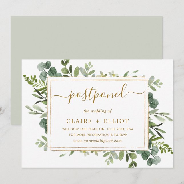 Invitation Mariage reporté de l'or et de l'écologie botanique (Devant / Derrière)