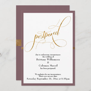 Invitation Mariage reporté Elegant Mauve & Gold Stripe Card