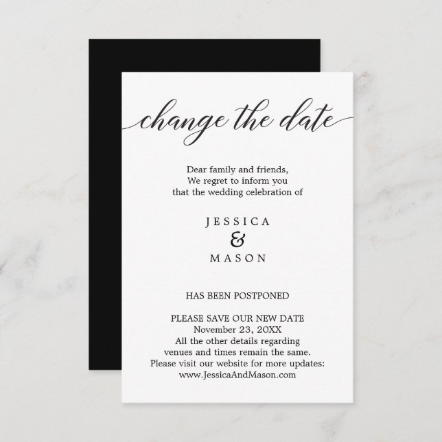 Invitation Mariage reporté Modifier la date Nouveau plan (Devant / Derrière)
