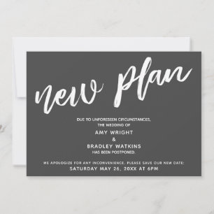 Invitation Mariage Reporté Nouveau Plan Annonce Gris Foncé
