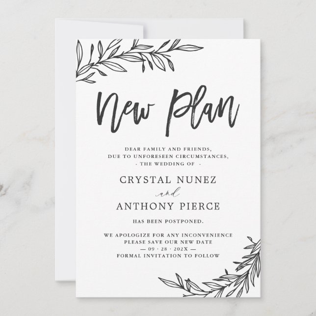 Invitation Mariage reporté Nouveau plan Enregistrer notre nou (Devant)