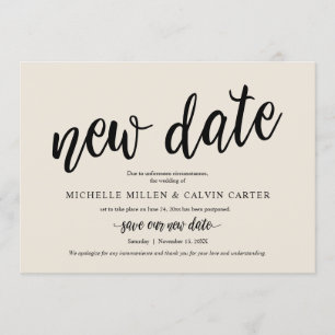 Invitation Mariage reporté, nouvelle date, crème, annonce