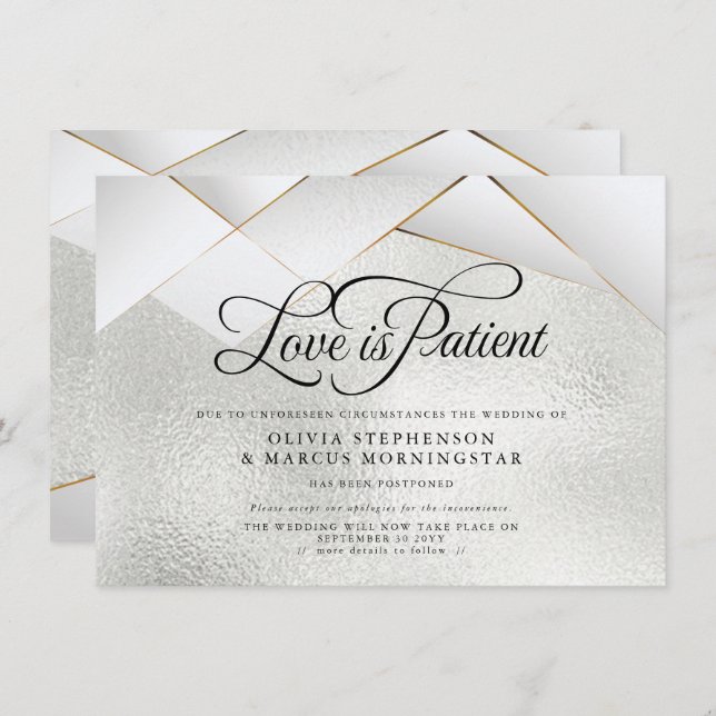 Invitation Mariage Reporté Silver Frost Gold White Facettes (Devant / Derrière)