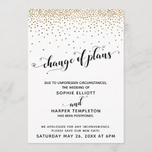Invitation Mariage repoussé Gold Confetti Changement de plans