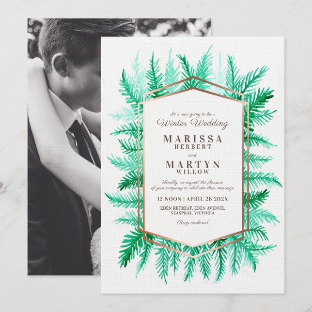 Invitation Mariage reprogrammé de l'art à feuillage persistan (Devant / Derrière)
