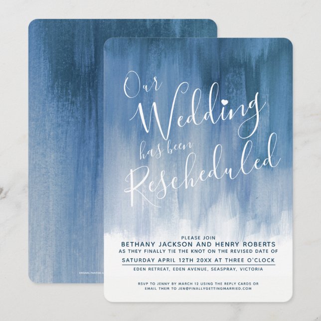Invitation Mariage reprogrammé de l'art gris bleu (Devant / Derrière)