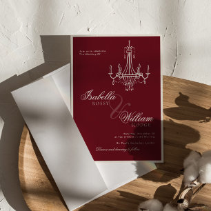 Invitation Mariage Rétro Ancien Argent Rouge Profond Vintage 