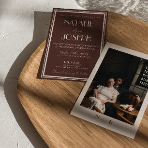 Invitation Mariage Rétro Argent Vieux Chocolat Brun Classe