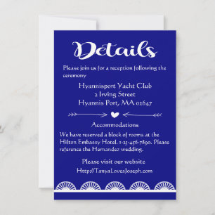 Invitation Mariage rétro bleu marine détails / directions en