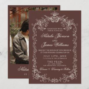 Invitation Mariage Rétro Brun Chocolat Ancien Argent