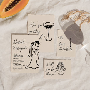 Invitation Mariage Rétro de Couple Dessiné à la Main de Class