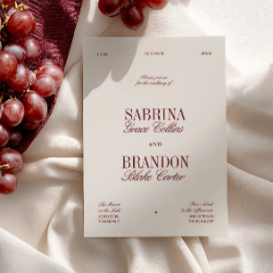 Invitation Mariage rétro élégant bordeaux et beige ivoire