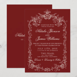 Invitation Mariage rétro élégant Burgundy Vieille Fortune