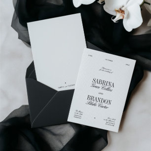Invitation Mariage rétro élégant noir et blanc