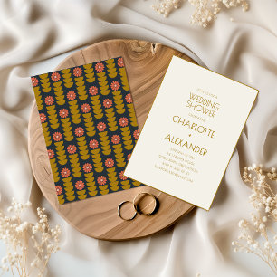 Invitation Mariage Rétro Floral Vintage Bleu Moutarde Fête de