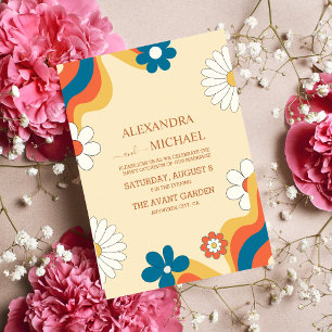 Invitation Mariage Rétro Groovy Années 70 Tons Assourdis
