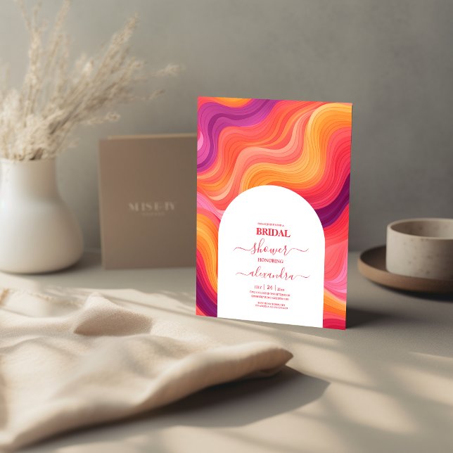 Invitation Mariage Rétro Groovy Rose et Orange (Créateur téléchargé)