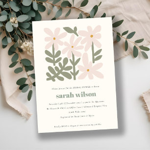 Invitation Mariage rétro minimal floral teinté de rose