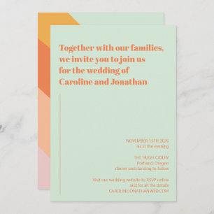 Invitation Mariage Retro Mint Green Orange Abstrait