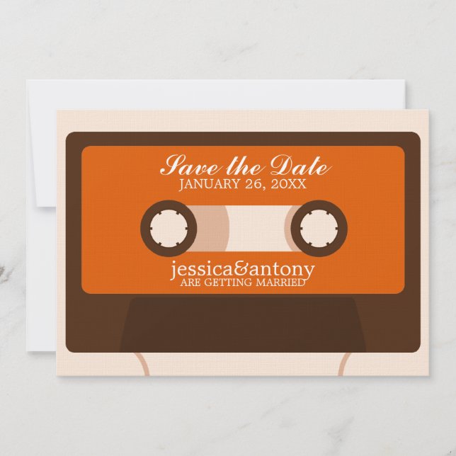 Invitation Mariage Rétro Mixtape Enregistrer la Date (Devant)