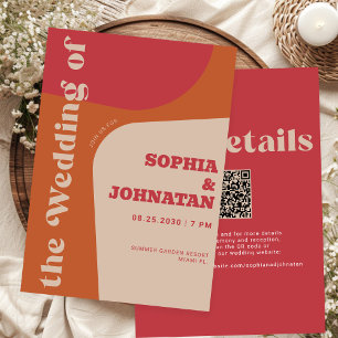 Invitation Mariage rétro moderne coloré tout-en-un avec QR RS