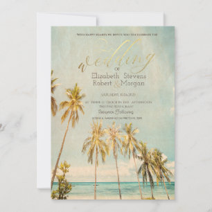 Invitation Mariage Rétro Plage Palmiers 