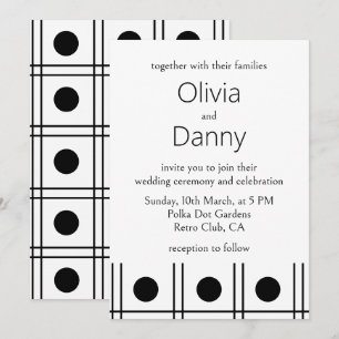 Invitation Mariage rétro Polka noir et blanc
