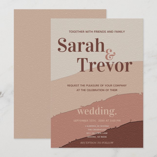 Invitation Mariage Rétro Poussiéreux Rose Coup de Pinceau  (Devant / Derrière)