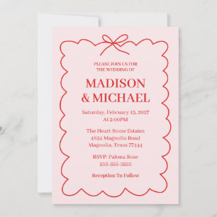 Invitation Mariage Rétro Saint-Valentin Rouge Rose